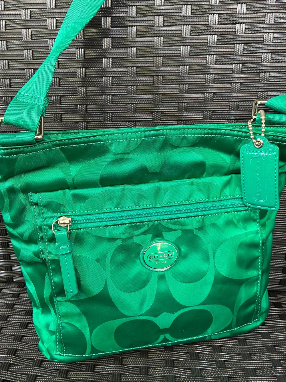 Coach Green Signature Crossbody Bag with Logo Accent - Picture 7 of 12